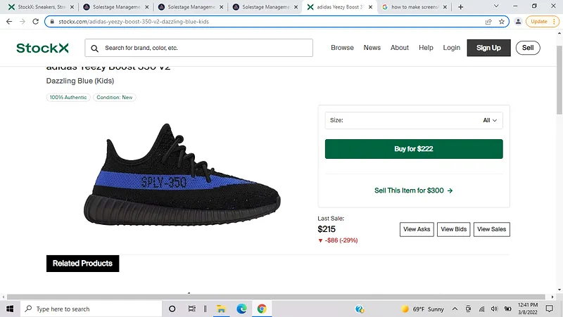 adidas Yeezy Boost 350 V2 Dazzling Blue (Kids)