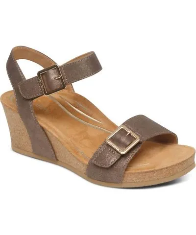 Aetrex Lexa Quarter Strap Wedge Sandal In Bronze