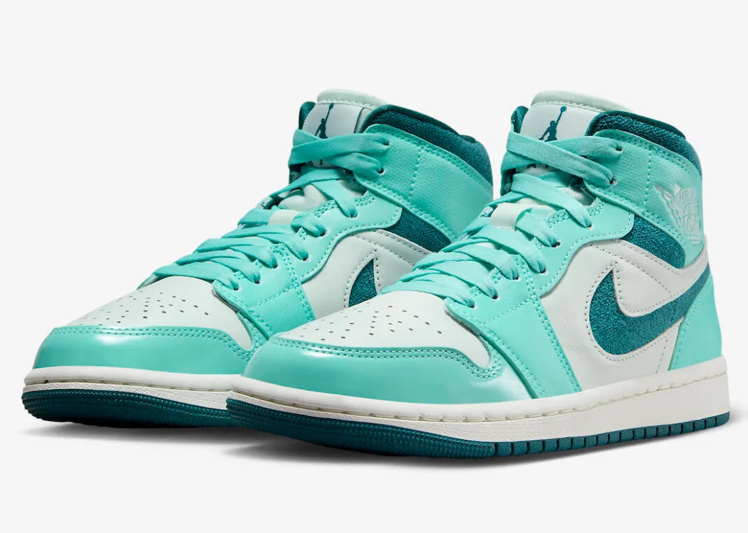 Air Jordan 1 Mid Teal Chenille Bleached Turquoise Barely Green Sail DZ3745-300