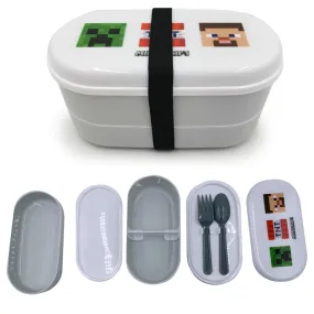 Bento Lunch Box with Fork & Spoon - Minecraft Faces LBOX86