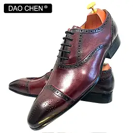 BLACK RED LACE UP CAP TOE CASUAL MEN DRESS SHOES