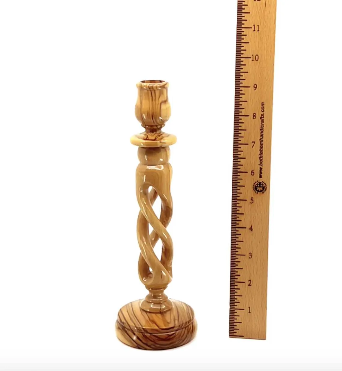 Candle Holder with Hollow Twist, 9.3 Tall from Holy Land Olive Wood