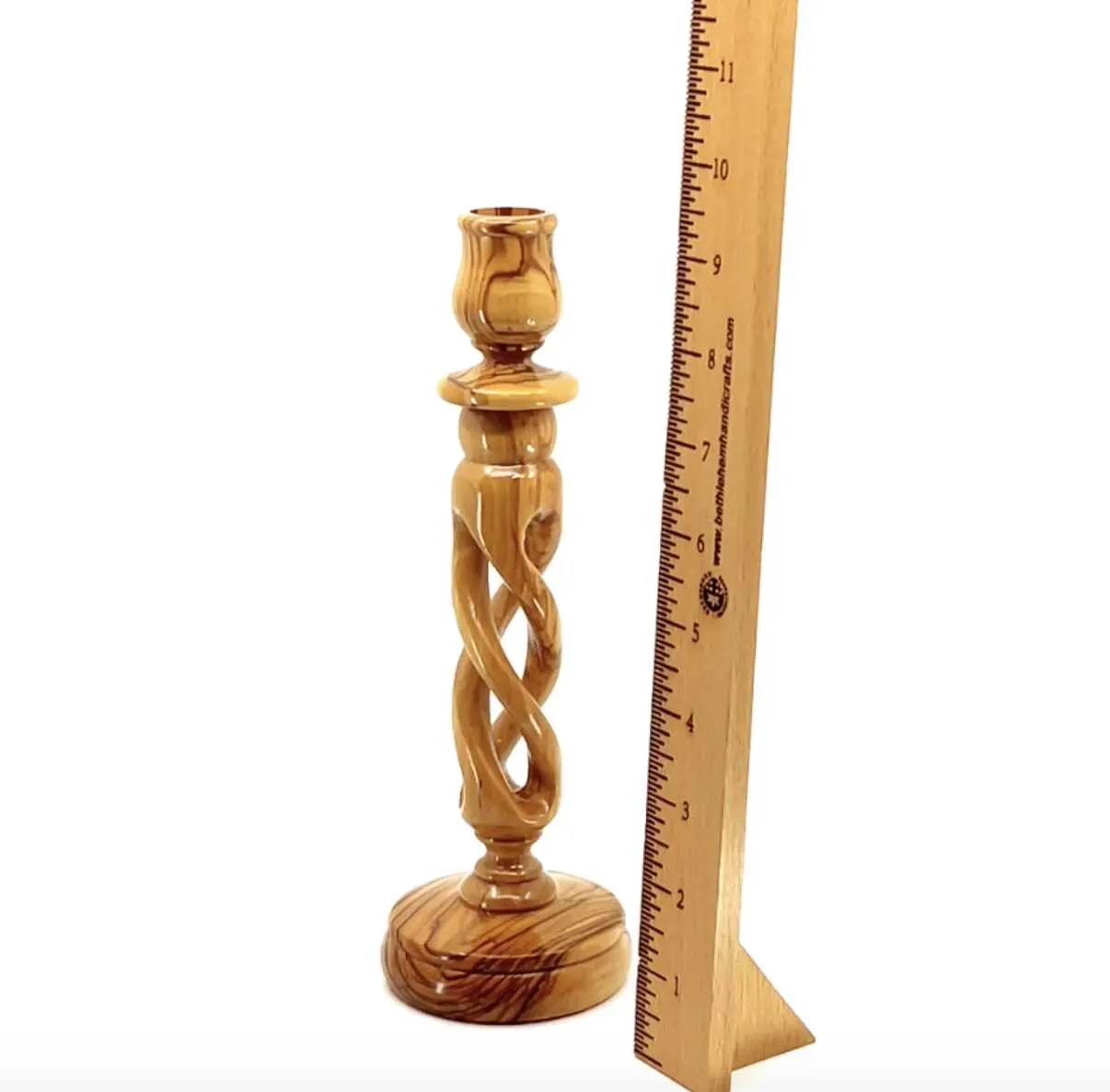 Candle Holder with Hollow Twist, 9.3 Tall from Holy Land Olive Wood