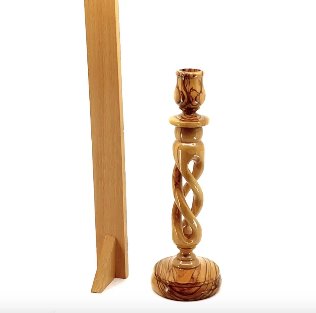 Candle Holder with Hollow Twist, 9.3 Tall from Holy Land Olive Wood