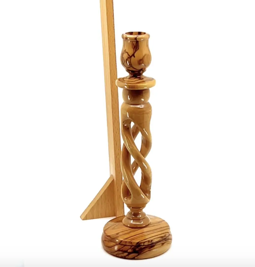 Candle Holder with Hollow Twist, 9.3 Tall from Holy Land Olive Wood