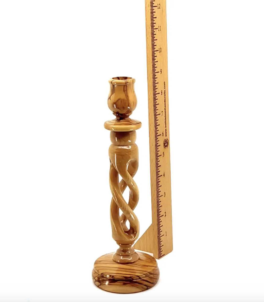 Candle Holder with Hollow Twist, 9.3 Tall from Holy Land Olive Wood