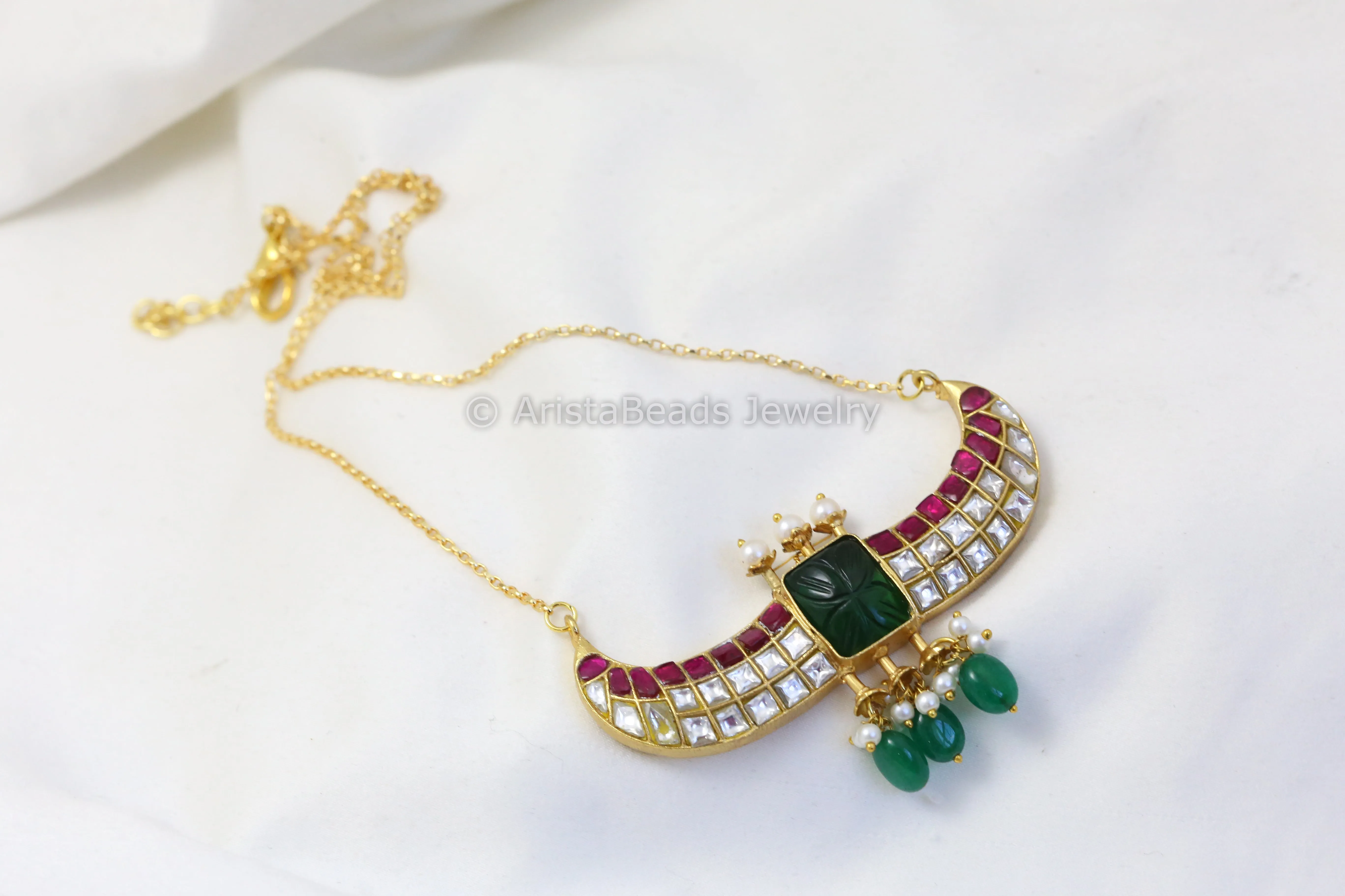 Contemporary Dainty Jadau Necklace - Multi