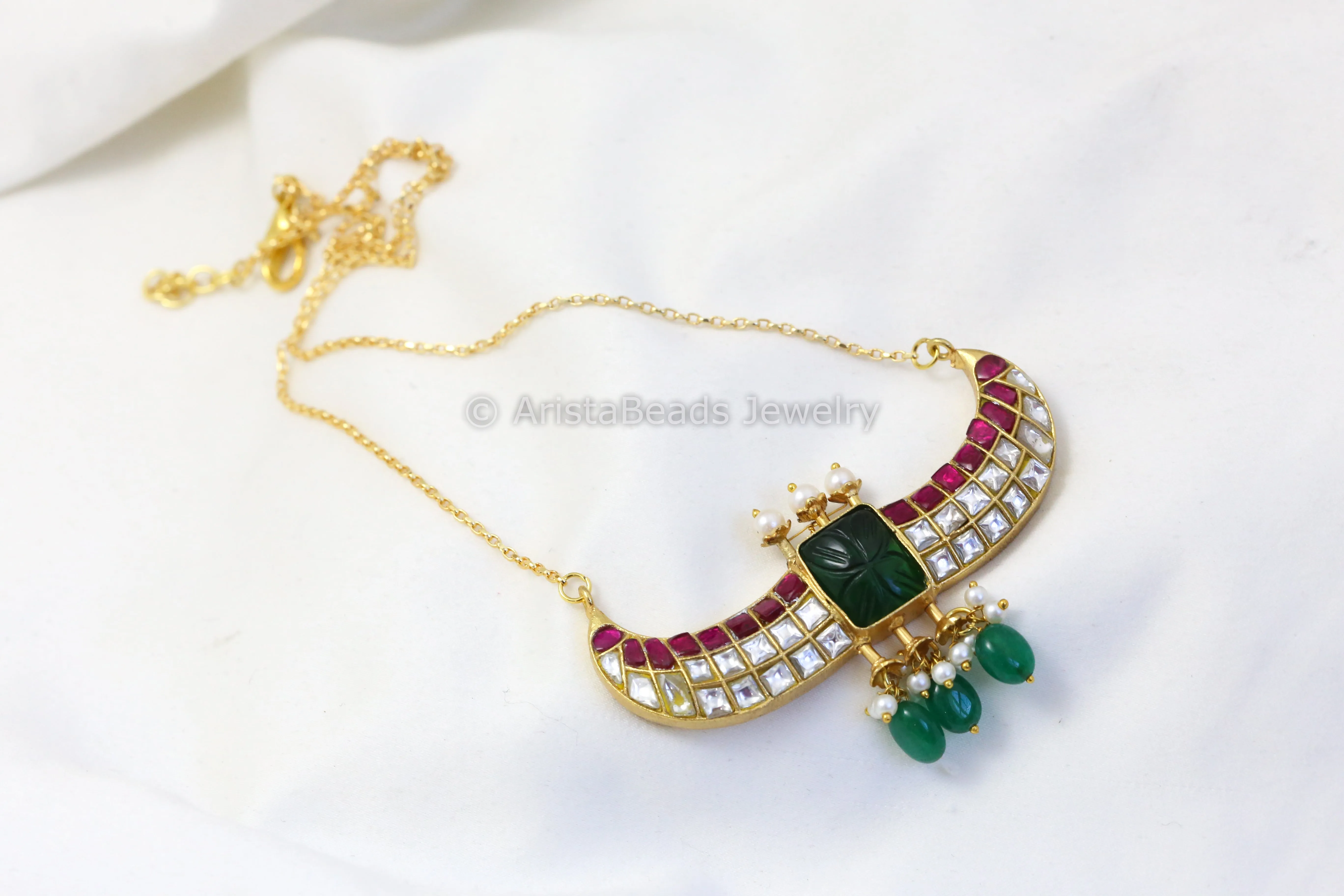 Contemporary Dainty Jadau Necklace - Multi