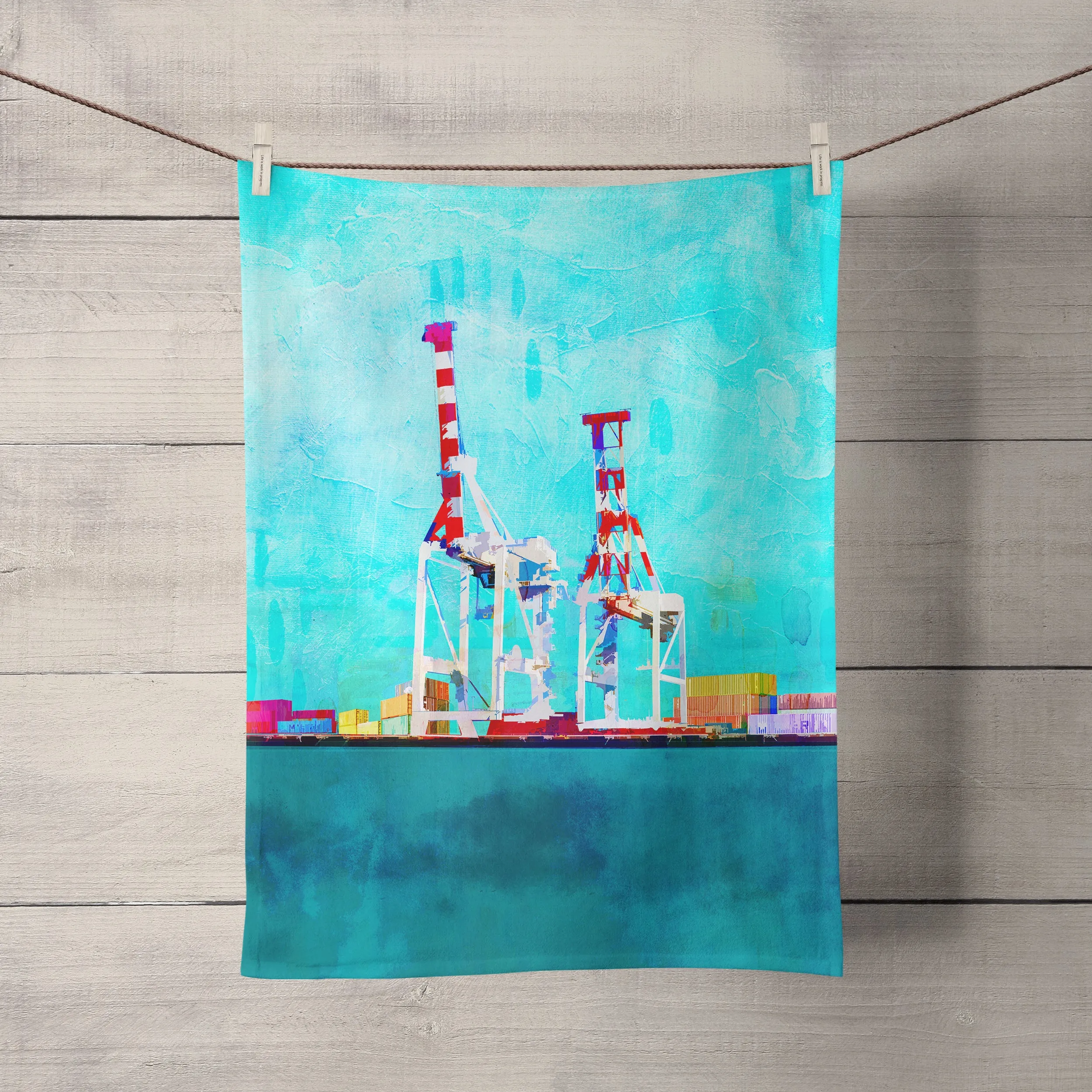 Fremantle Port Cranes Tea Towel