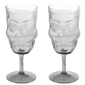 Glass Skull Head Shaped Set of 2 Wine Glasses SK342