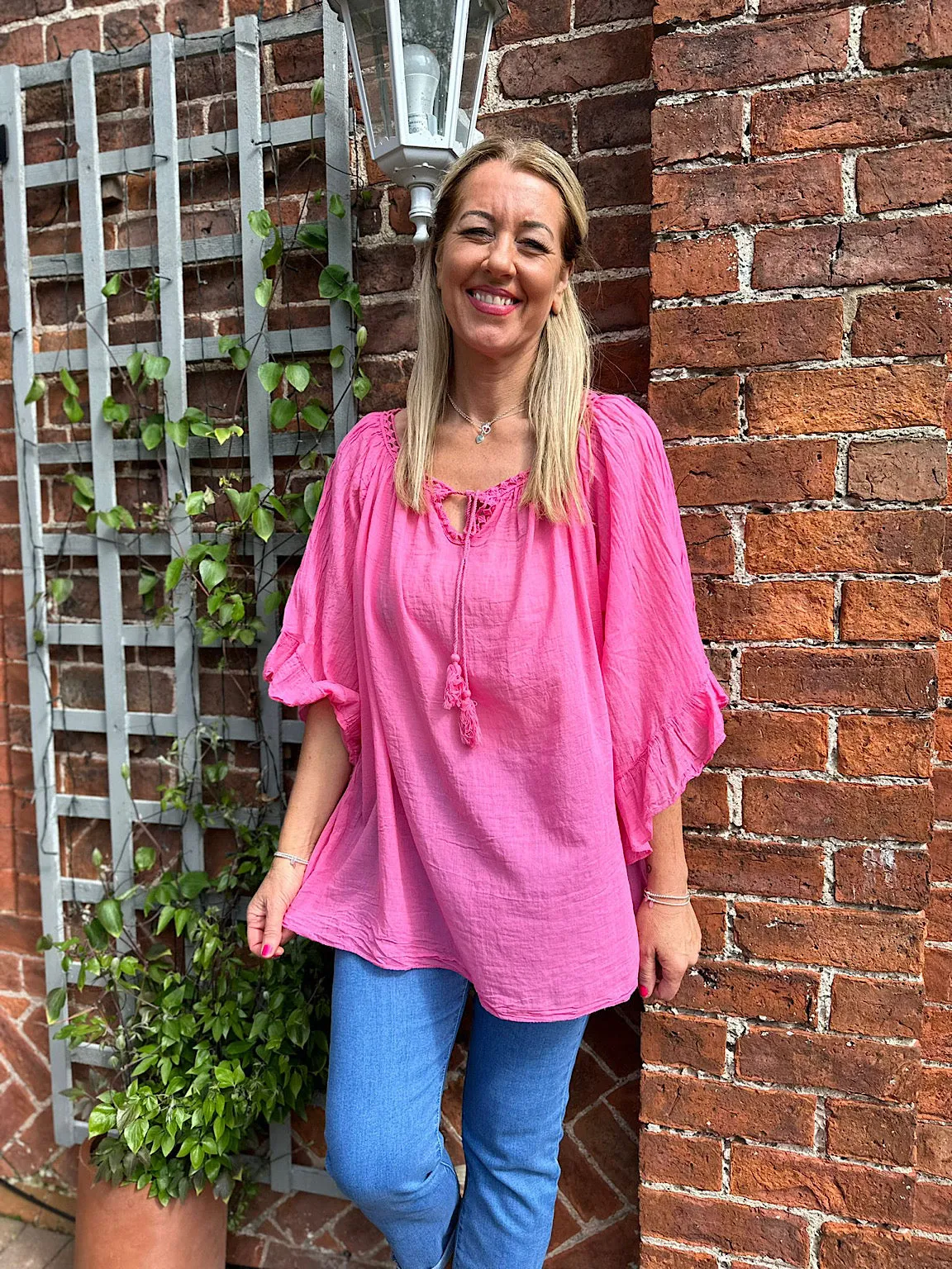 Lipstick Pink Angel Sleeve Tassel Top Molly