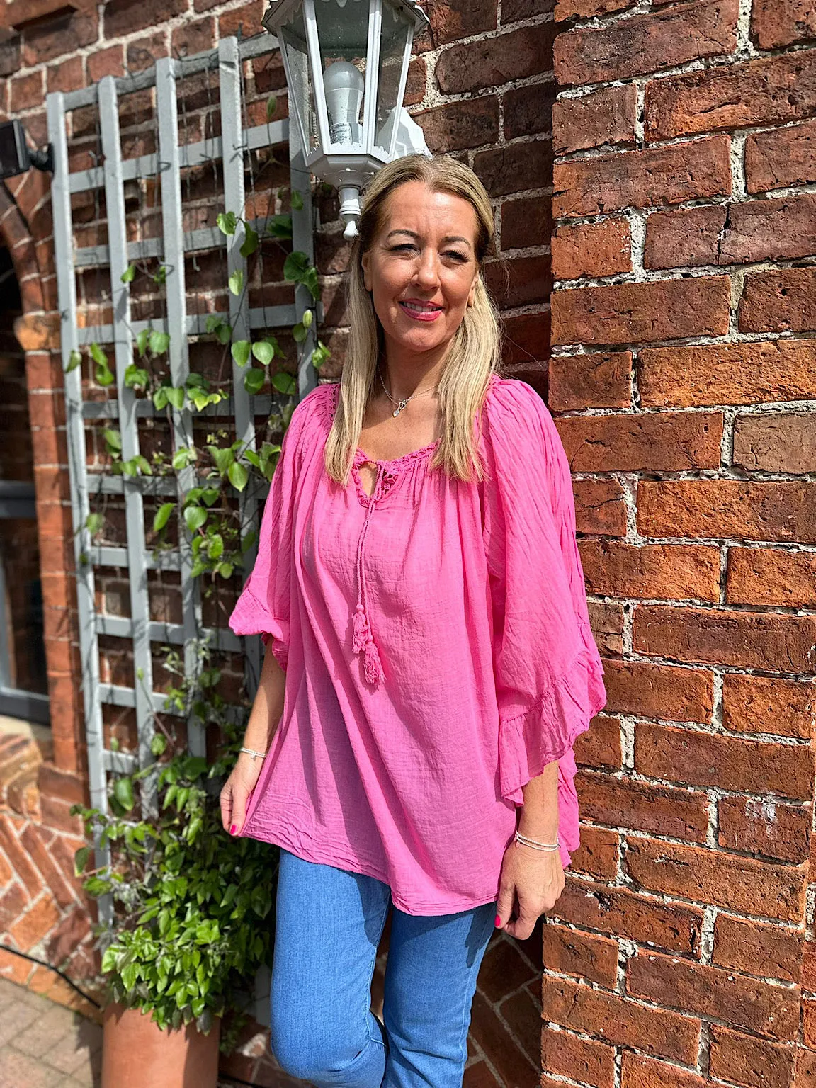 Lipstick Pink Angel Sleeve Tassel Top Molly