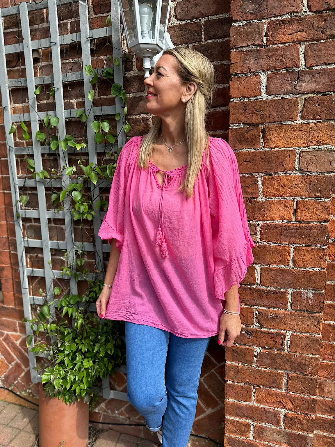 Lipstick Pink Angel Sleeve Tassel Top Molly