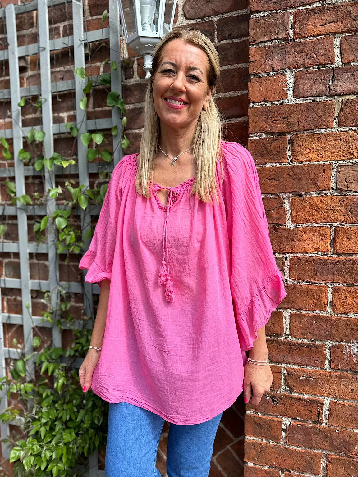 Lipstick Pink Angel Sleeve Tassel Top Molly