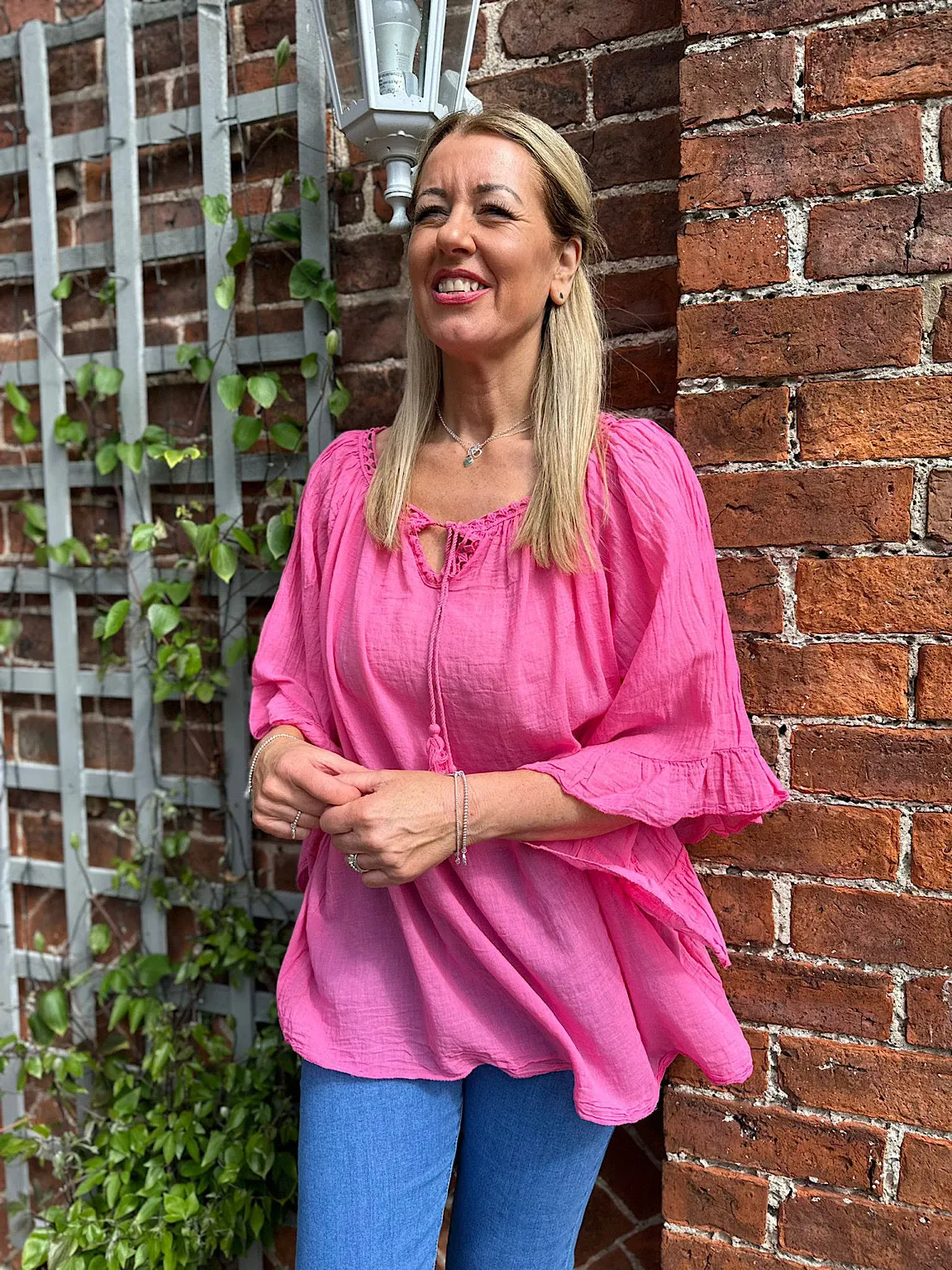 Lipstick Pink Angel Sleeve Tassel Top Molly