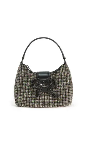 Multi Rhinestone Chainmail Crescent Bag - Black