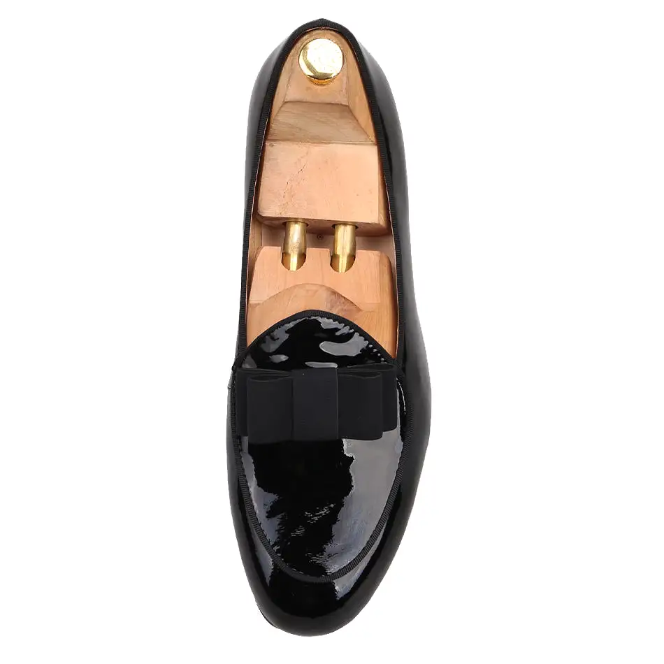 OneDrop Handmade Dress Shoes Men Patent Leather Stitching Bowtie Wedding Party Prom Loafers