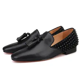 OneDrop Handmade Men Dress Shoes Leather Vamp Spikes Leather Tassels Suede Spikes Wedding Party Prom Loafers