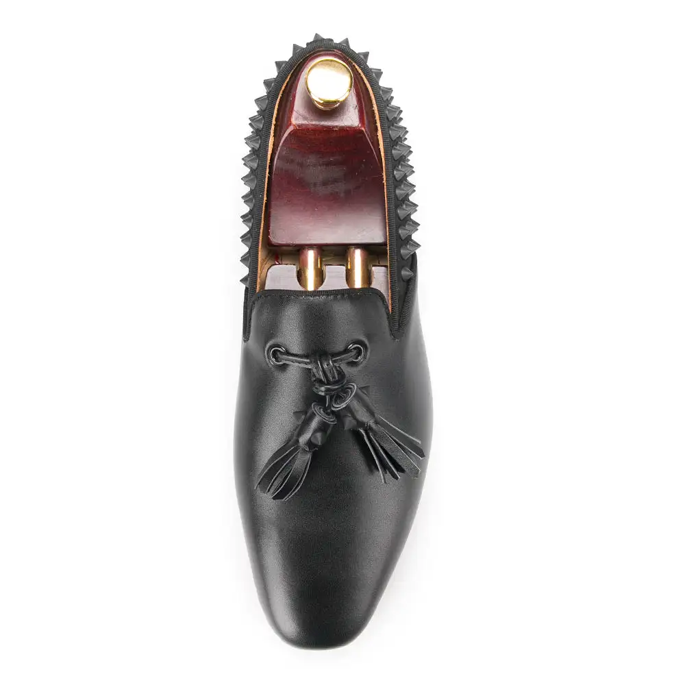 OneDrop Handmade Men Dress Shoes Leather Vamp Spikes Leather Tassels Suede Spikes Wedding Party Prom Loafers