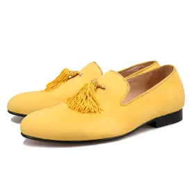 OneDrop Handmade Men Dress Shoes Velvet Party Wedding Prom Loafers Yellow