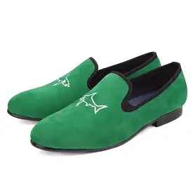 OneDrop Handmade Men Green Velvet Dress Shoes Shark Embroidery Party Wedding Prom Loafers