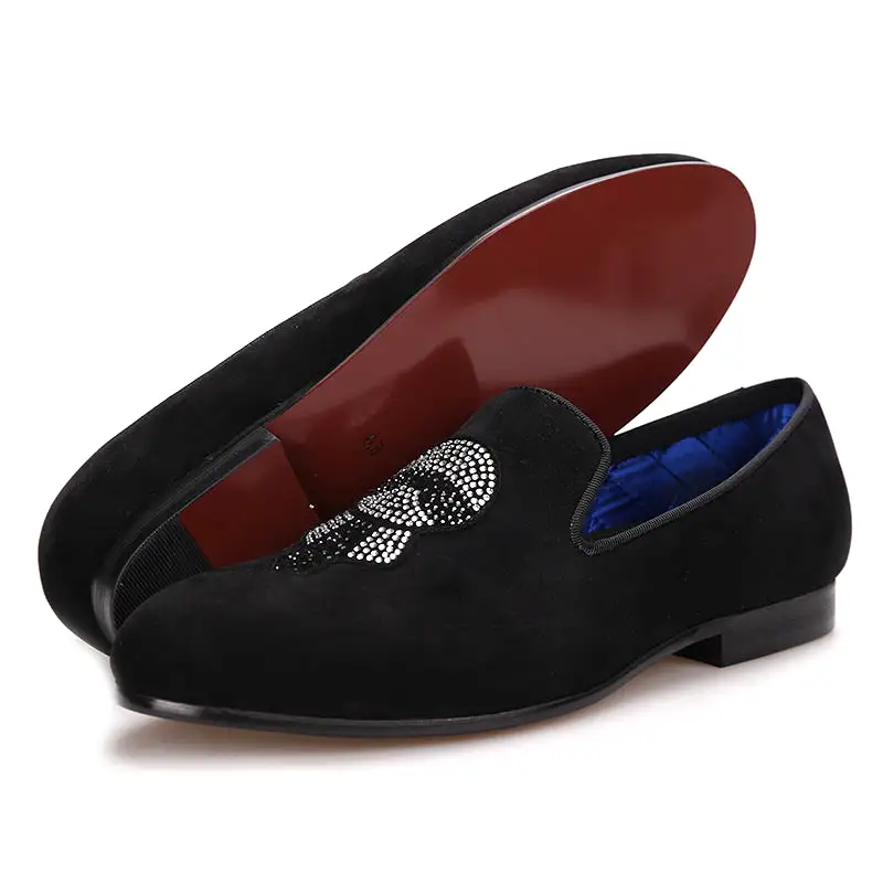 OneDrop Handmade Men Velvet Dress Shoes Lagerfeld Rhinestones Party Prom Wedding Loafers