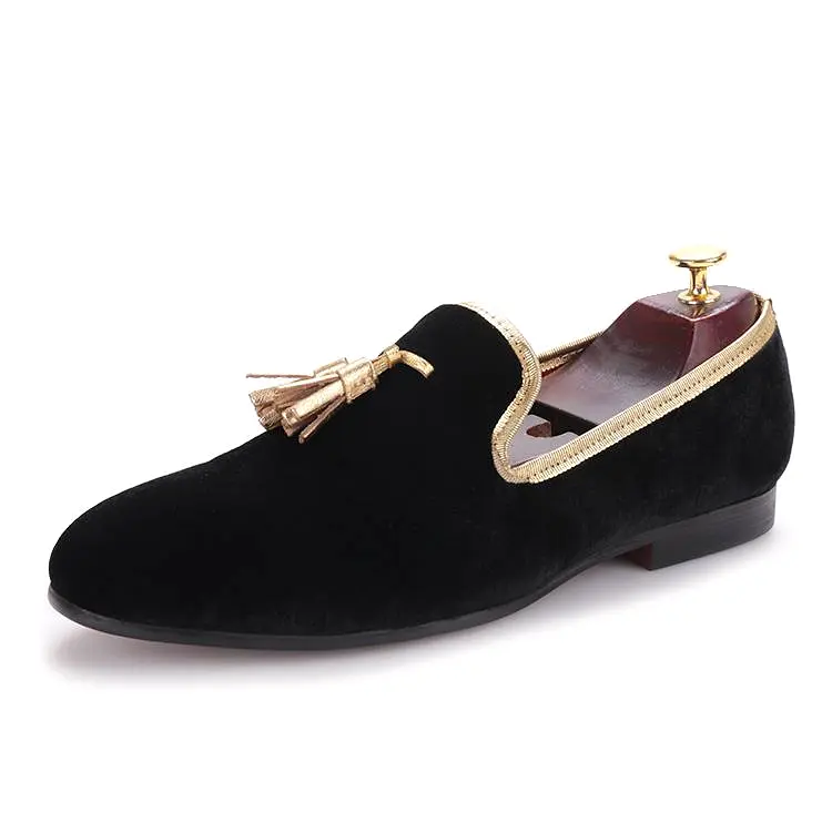 OneDrop Handmade Men Velvet Gold Tassel Gold Stitching Dress Shoes Prom Party Wedding Banquet Loafers