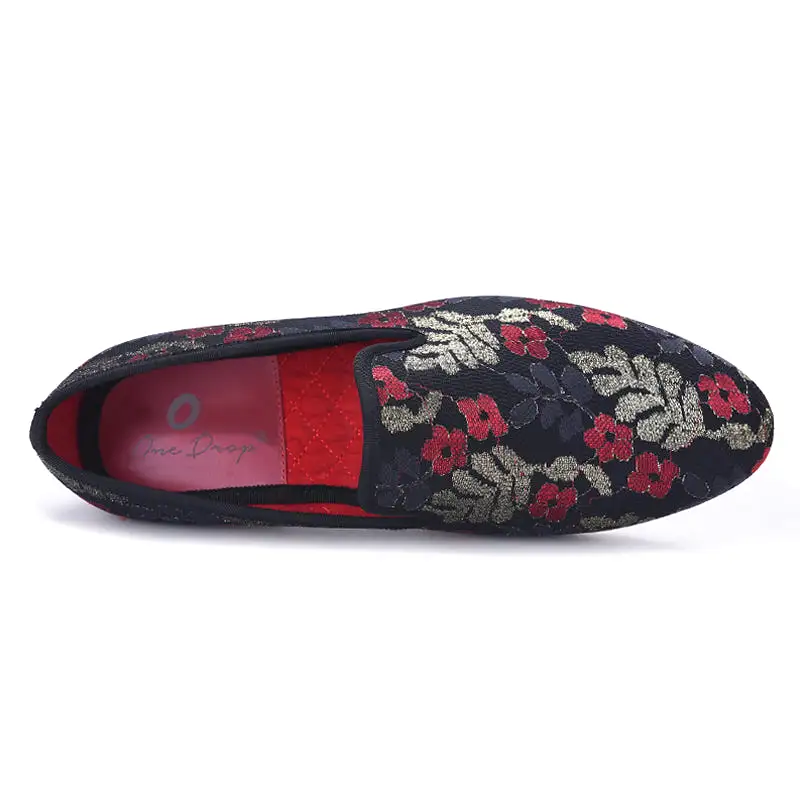 OneDrop Handmade Sequined Cloth Printing Men Dress Shoes Flower Party Wedding Prom Loafers