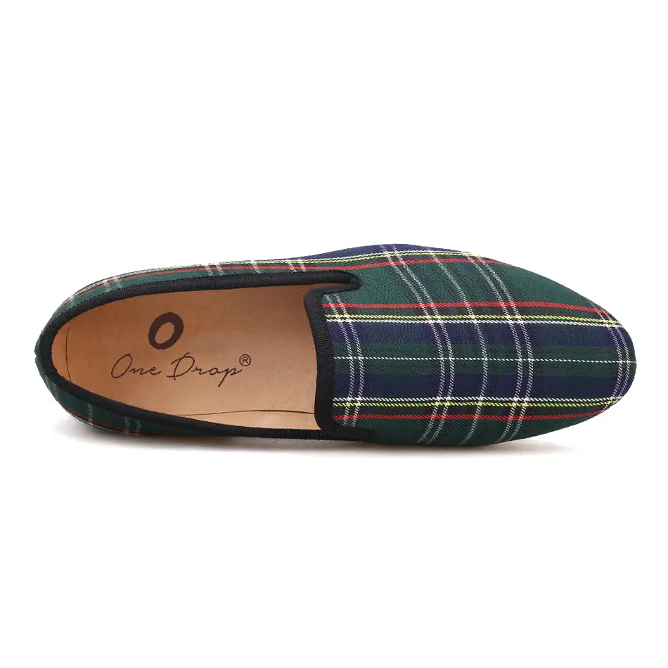 OneDrop Scotch Plaids Fabric Handmade Men Dress Shoes Wedding Party Banquet Prom Loafers