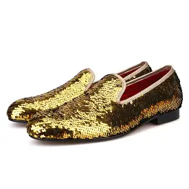 OneDrop Wedding Party And Prom Gold Colors Dress Shoes Men Luxurious Glitter Handmade Loafers