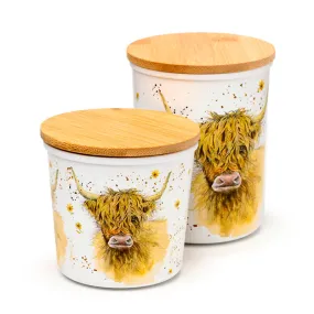 Recycled RPET Set of 2 Storage Jars S/M - Jan Pashley Highland Coo Cow RPJAR93