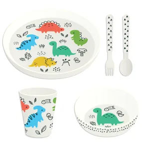 Recycled RPET Set of 5 Kids Cup, Bowl, Plate & Cutlery Set - Dinosauria RPSET01