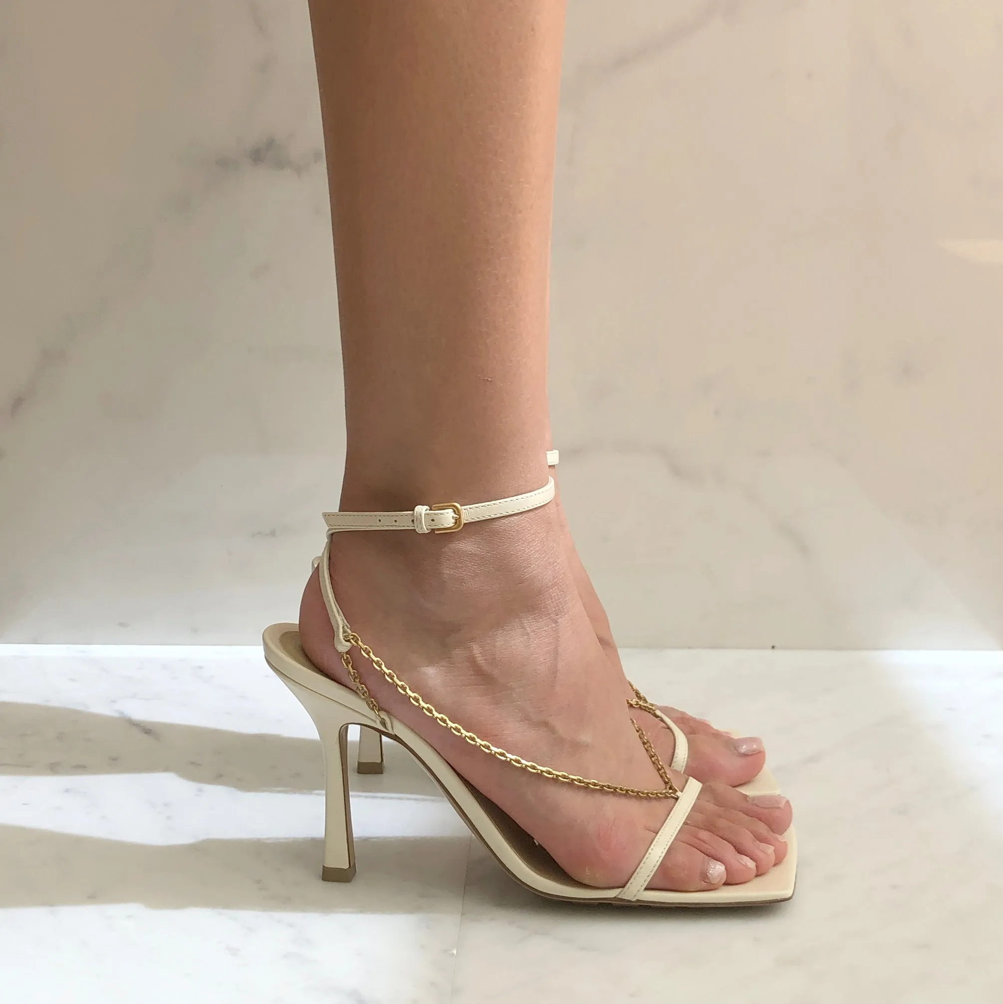 Stretch Chain Sandals 90, Sea Salt