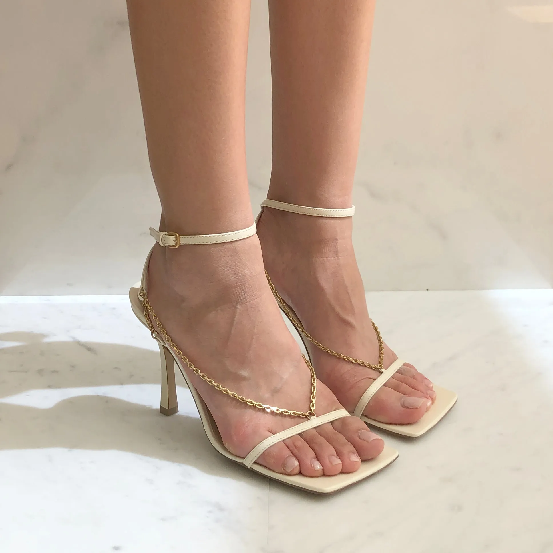 Stretch Chain Sandals 90, Sea Salt