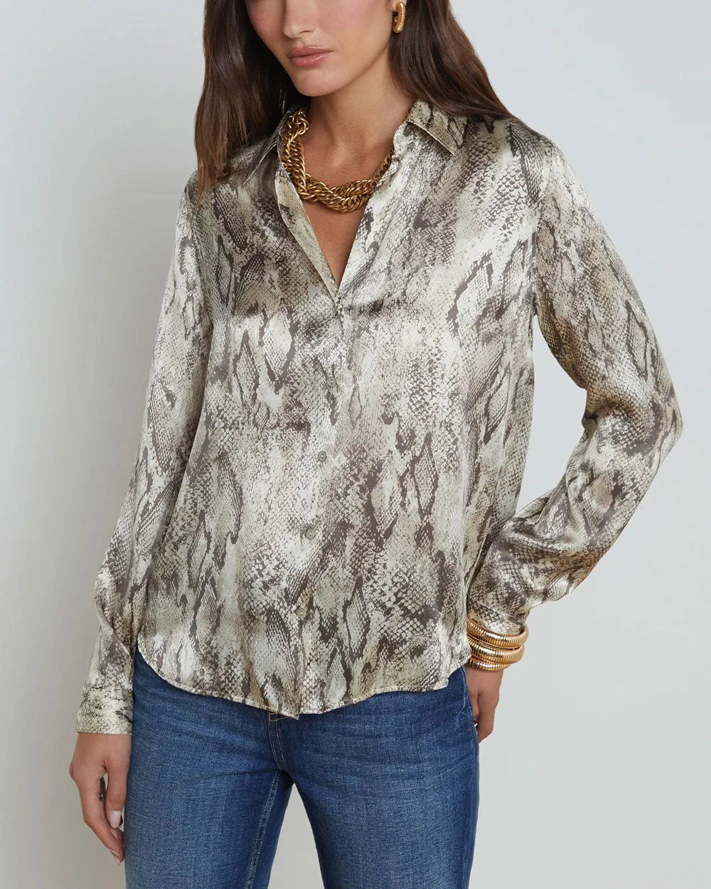 Tan Multi Snake Tyler Long Sleeve Blouse