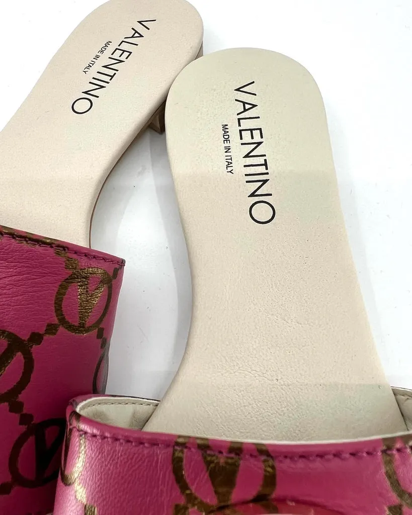 VALENTINO BY MARIO CARRIE LOGO MONOGRAM LEATHER MULES