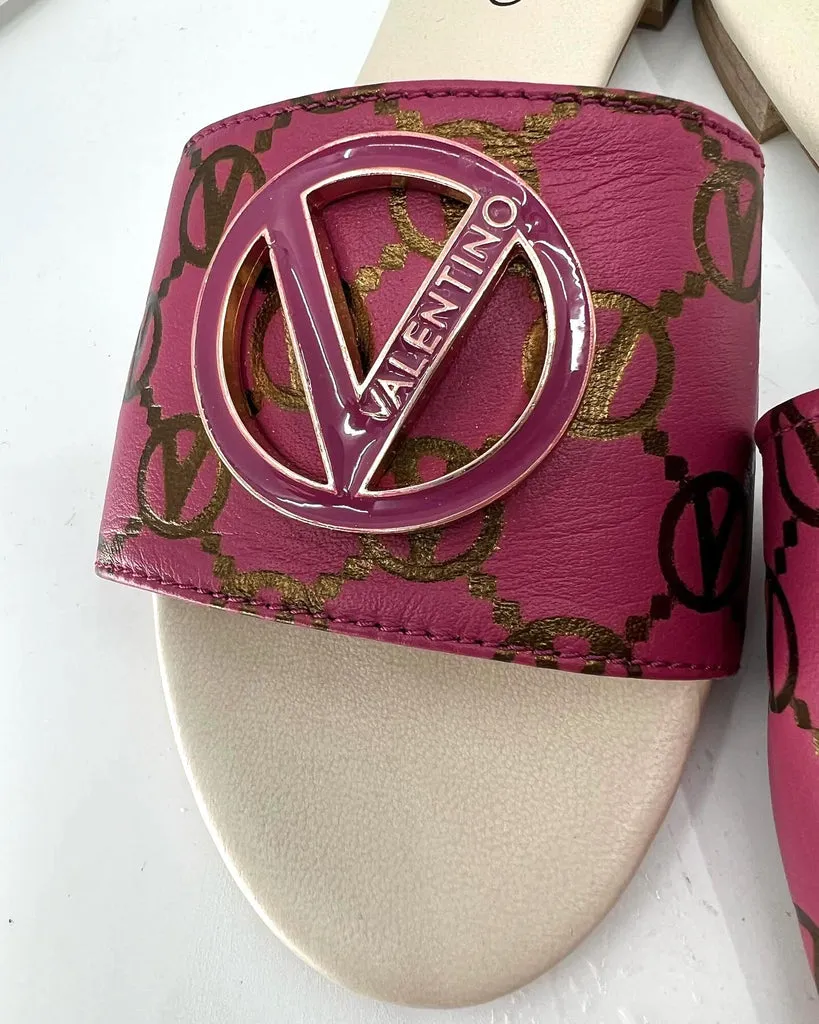 VALENTINO BY MARIO CARRIE LOGO MONOGRAM LEATHER MULES