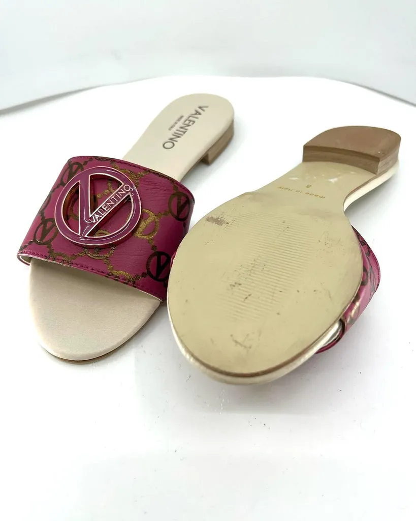 VALENTINO BY MARIO CARRIE LOGO MONOGRAM LEATHER MULES