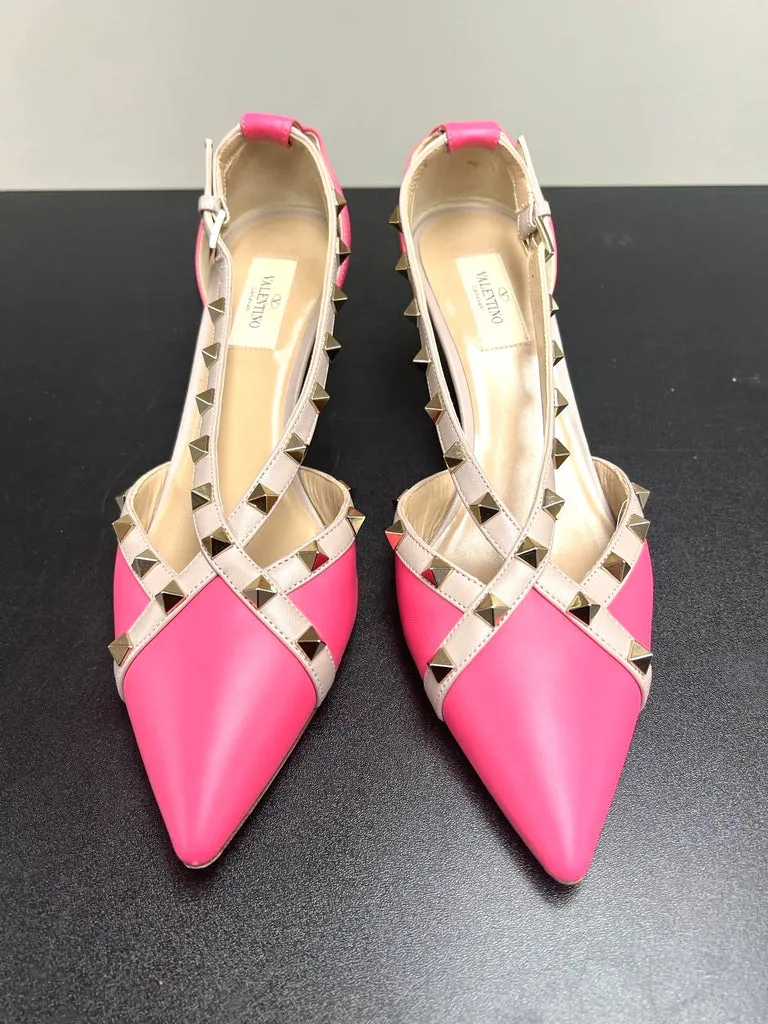 VALENTINO GARAVANI ROCKSTUD LEATHER SLINGBACK PUMPS