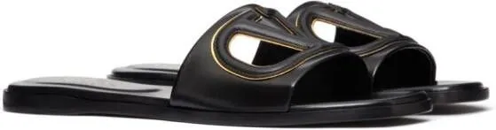 Valentino Garavani VLogo cut-out leather slides Black