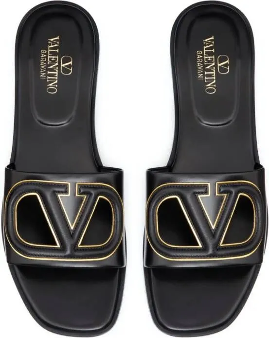 Valentino Garavani VLogo cut-out leather slides Black