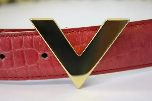 VALENTINO Red Crocodile Embossed Leather Belt