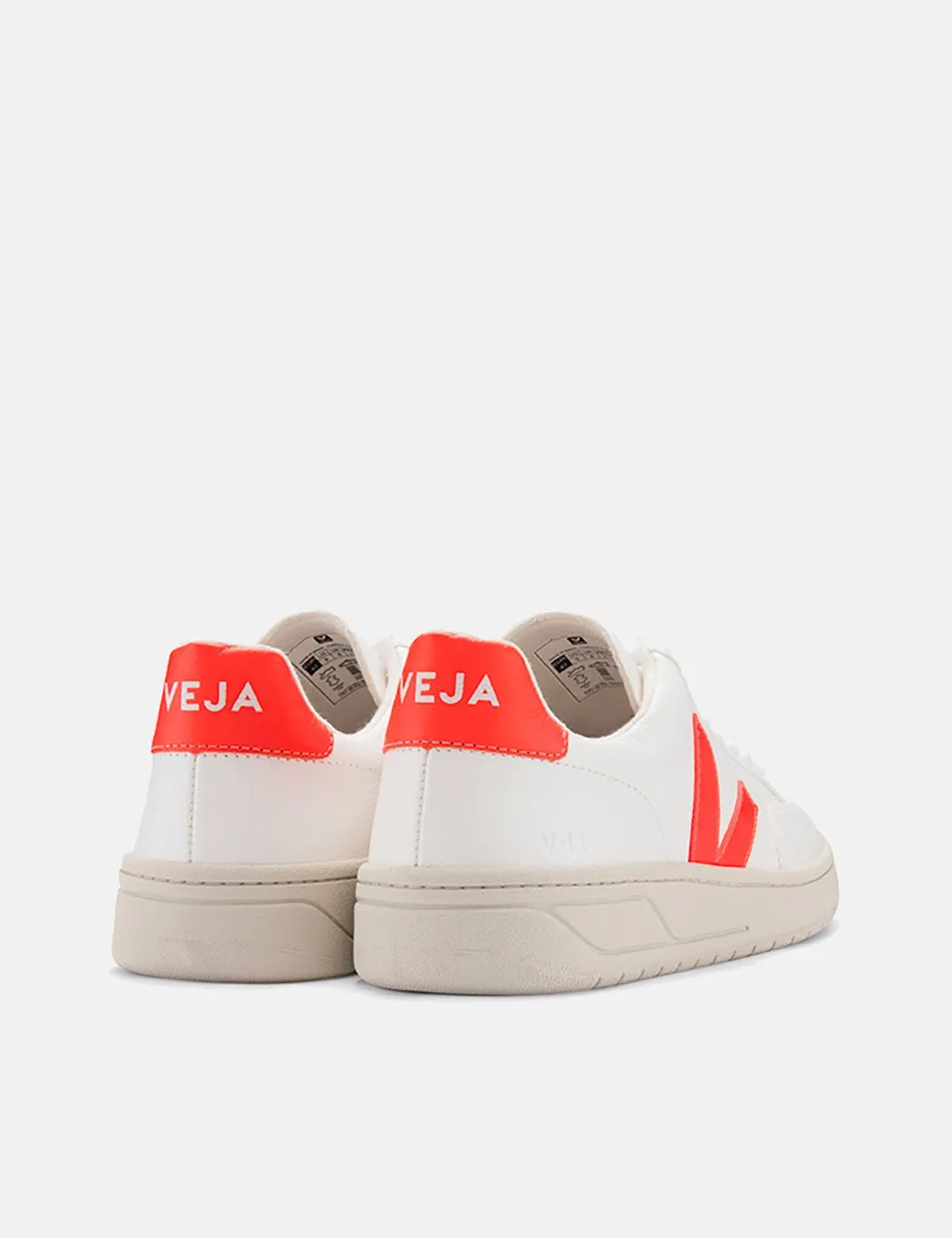 Veja V-12 Leather Trainers - Extra White/Orange Fluo