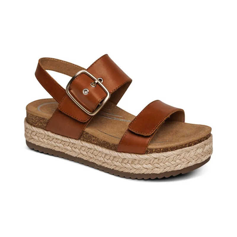 Women's Aetrex Vania Arch Support Platform Sandal Color: Cognac