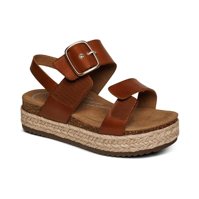 Women's Aetrex Vania Arch Support Platform Sandal Color: Cognac