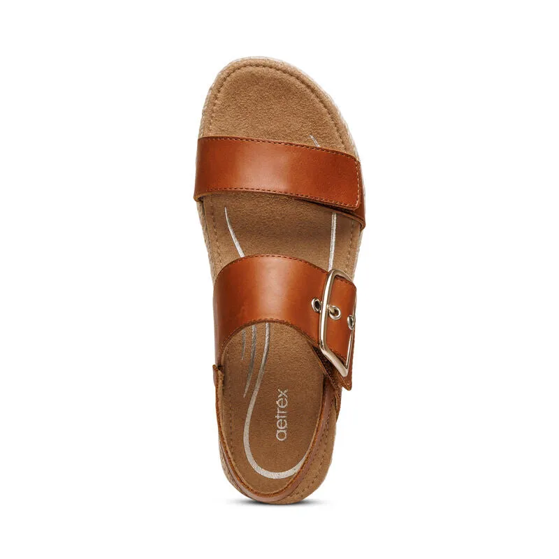 Women's Aetrex Vania Arch Support Platform Sandal Color: Cognac