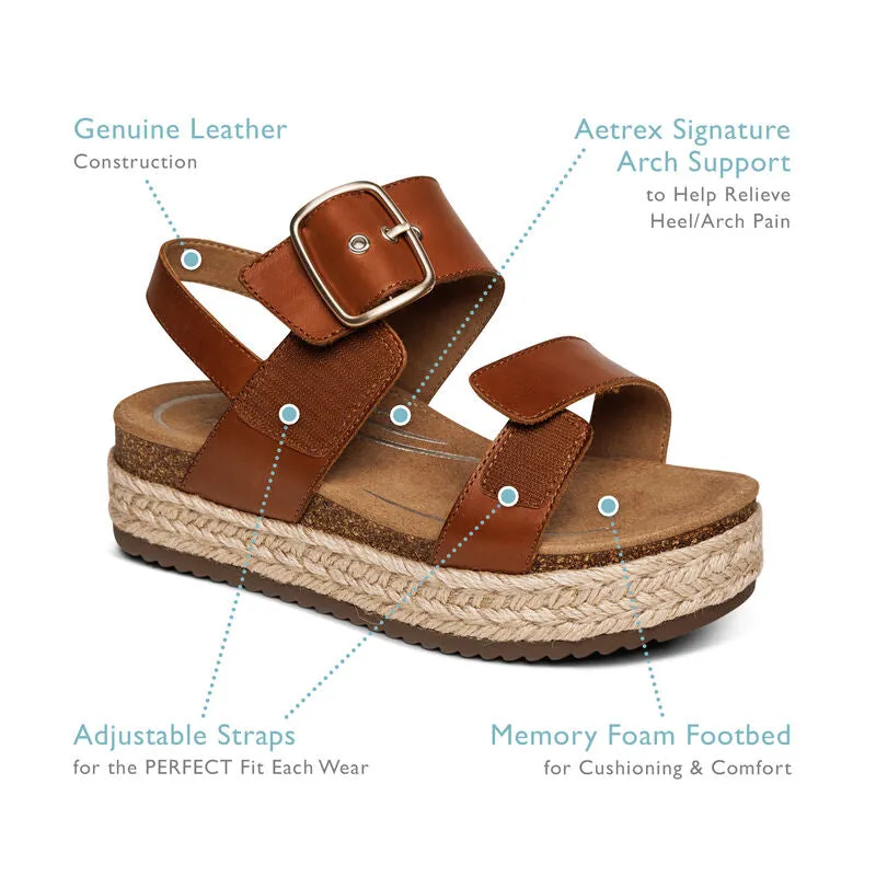 Women's Aetrex Vania Arch Support Platform Sandal Color: Cognac