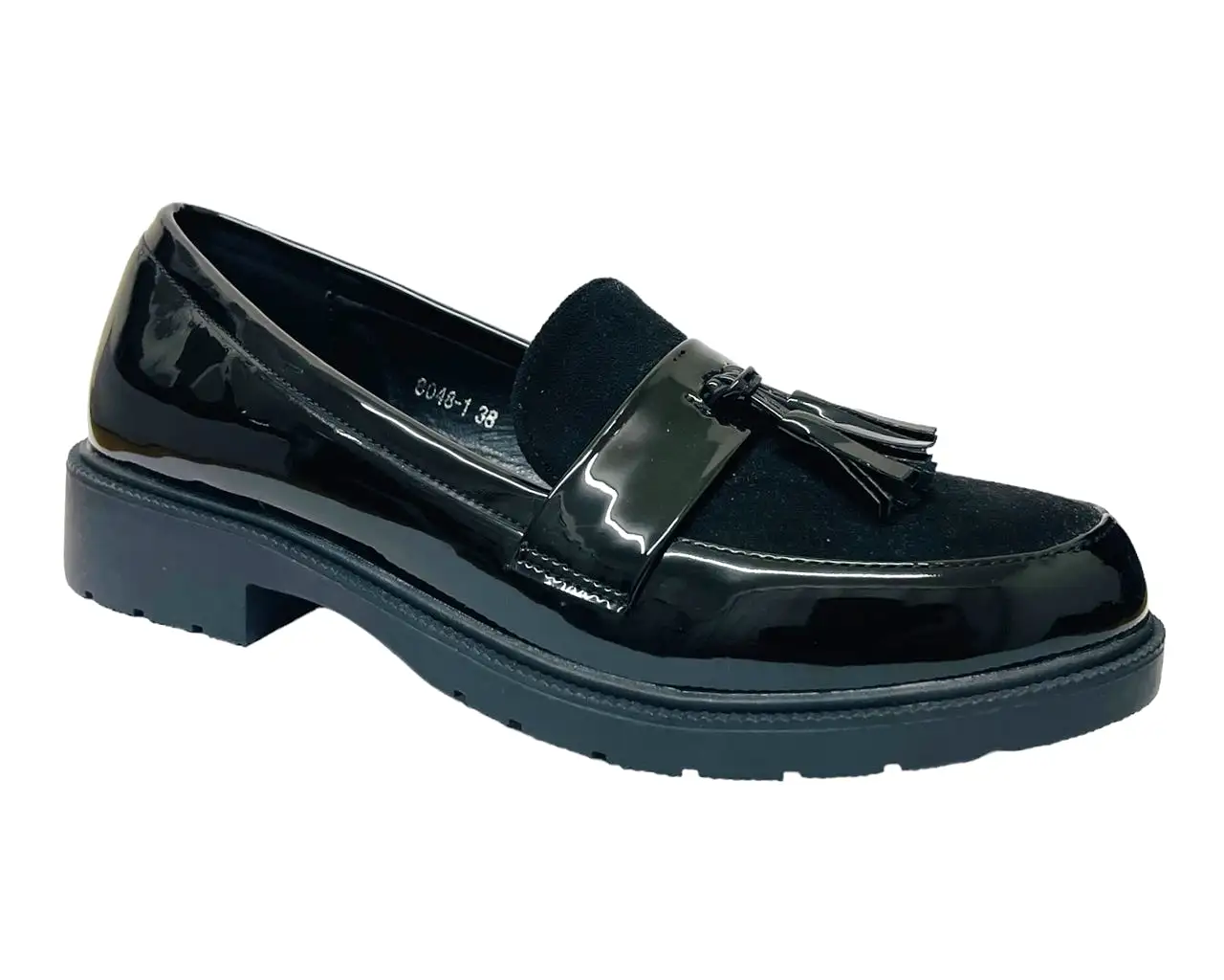 Women's Faux Patent Leather Tassel Slip On Shoes